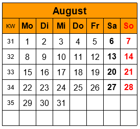 Symbolbild Kalenderblatt August 2020