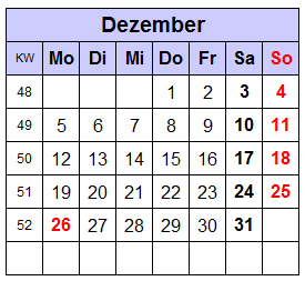 Symbolbild Kalenderblatt Dezember 2020