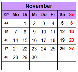 Symbolbild Kalenderblatt November 2020