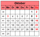 Symbolbild Kalenderblatt Oktober 2020