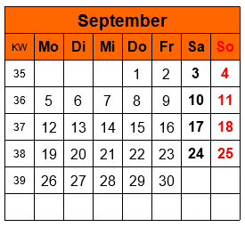 Symbolbild Kalenderblatt September 2020
