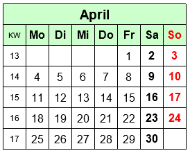 Symbolbild Kalenderblatt April