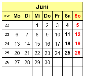Symbolbild Kalenderblatt Juni