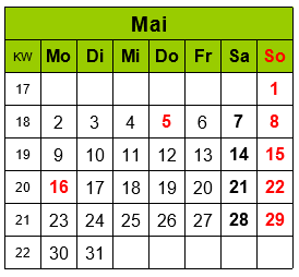 Symbolbild Kalenderblatt Mai